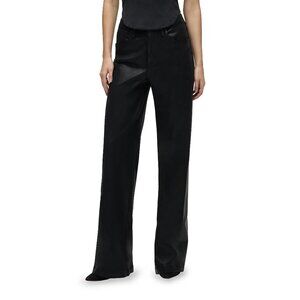 Hudson Jodie Coated-Denim High-Rise Wide-Leg Jeans Black Chick 32